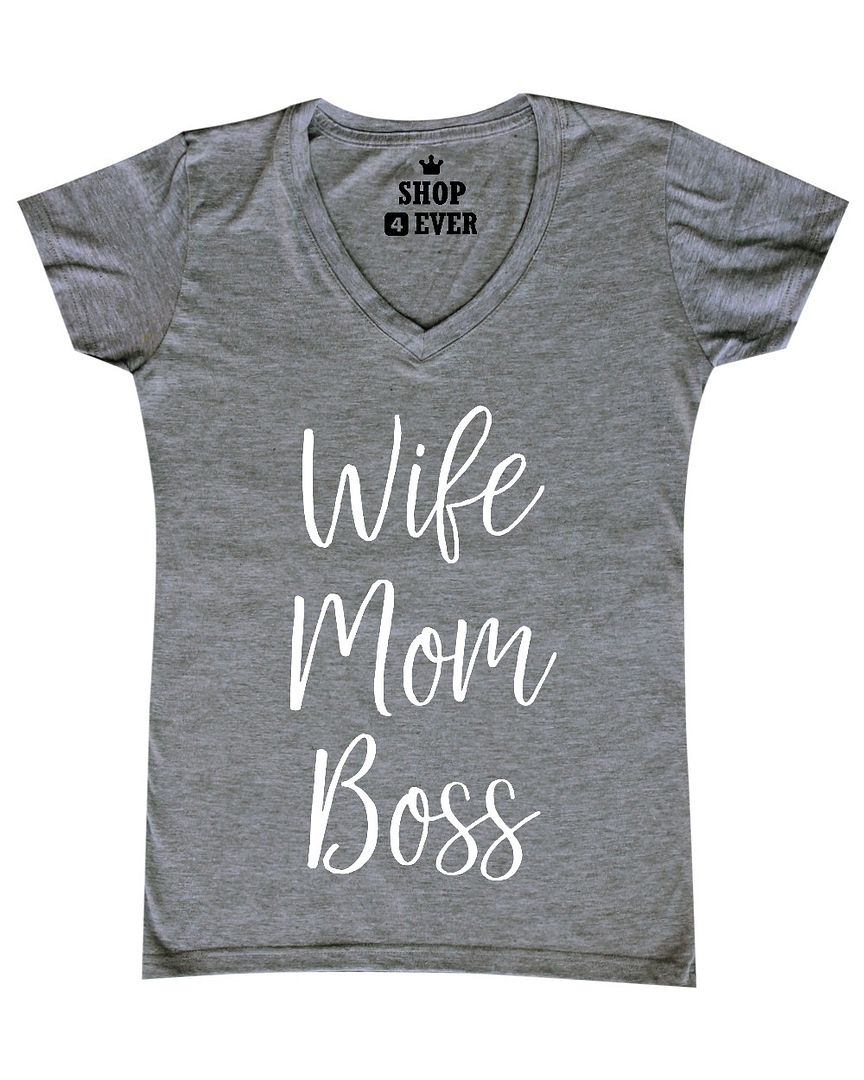 Wife Mom Boss Love Cute Womens V Neck T Shirt Sayings Mom Dad Tee Ebay 3408